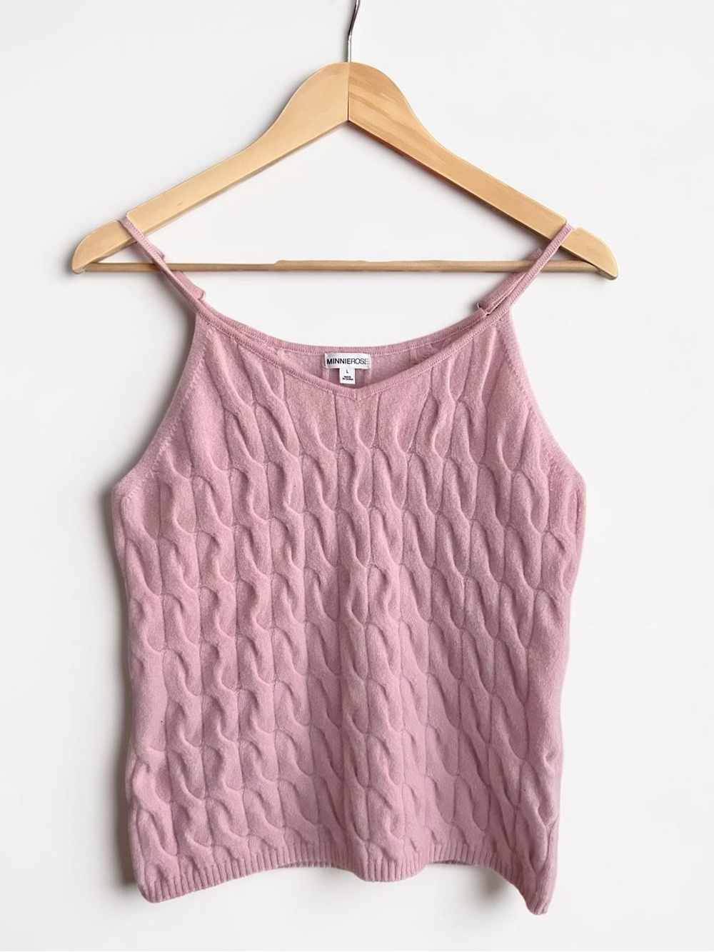Minnie Rose Pink Cashmere Cable Knit Camisole Tank Top Sz Large